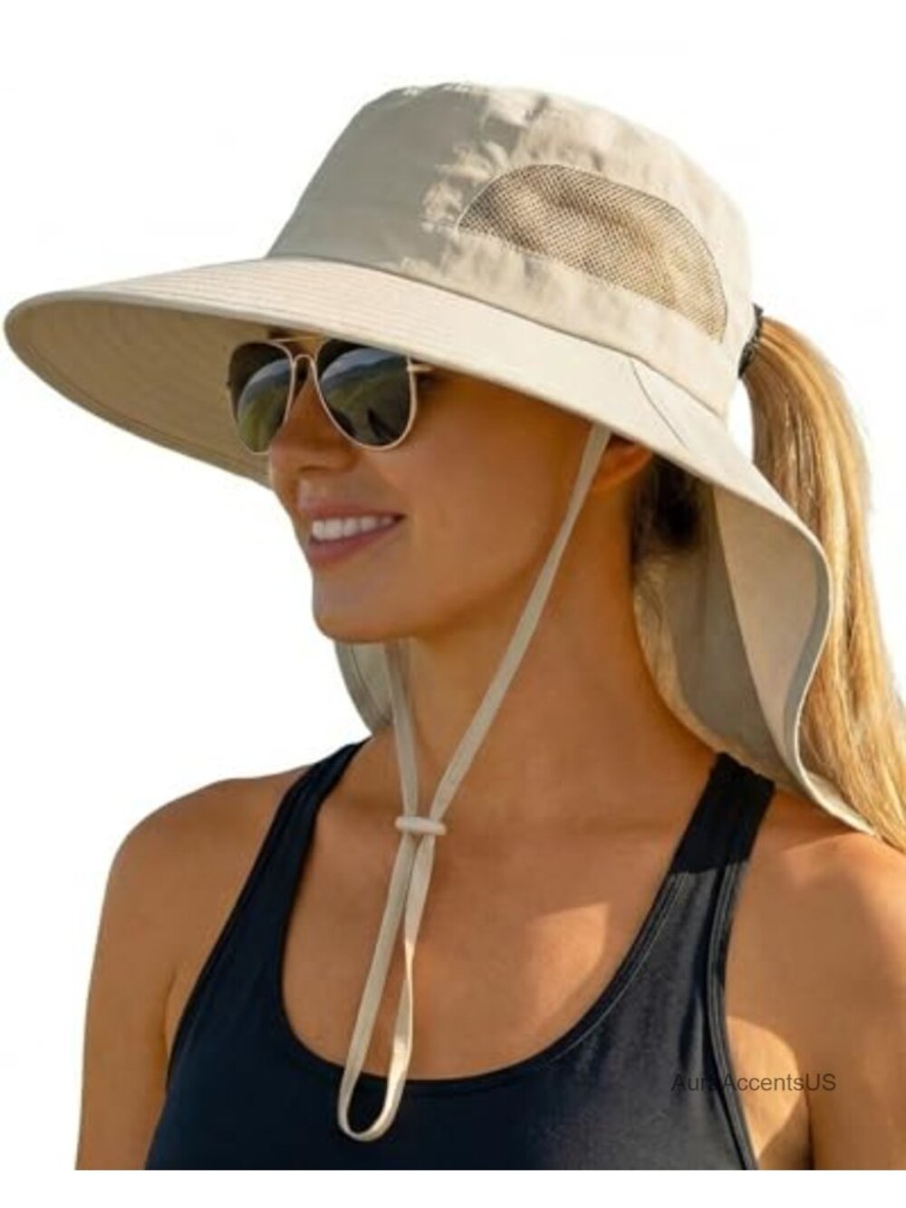 OLIKER Women Sun Hat UV Protection Wide Brim Neck Cover Ponytail